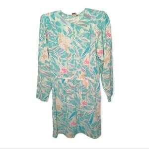 5/$25 Vintage 1980s pastel watercolor long sleeve mini dress